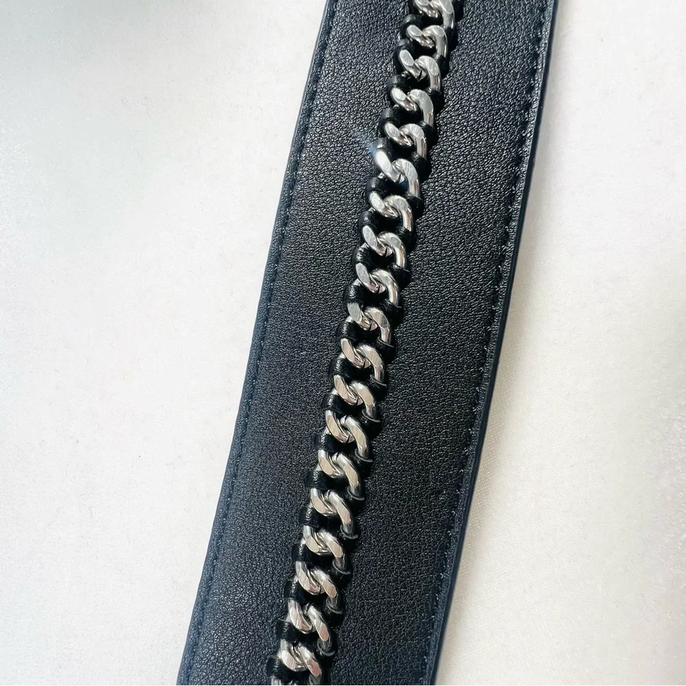 Black Faux Leather Silver Chain Crossbody Bag Purse Strap NWOT - Picture 3 of 7